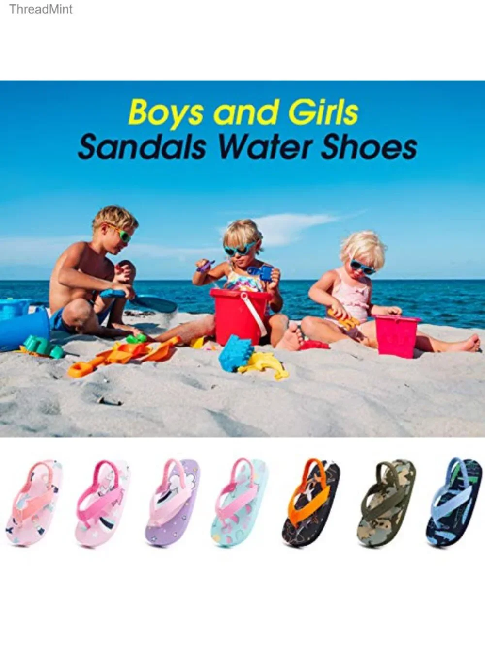 Toddler Girls Boys Flip Flops Sandals with Back Strap Non Slip EVA Beach Pool